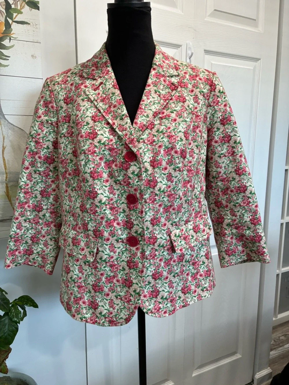 Talbots Floral Pink and Green Cotton Blazer - Picture 2 of 10